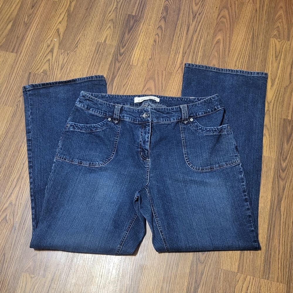 Women’s Y2K Contrast Stitch Jeans Size 16 Vintage Trendy Denim B97